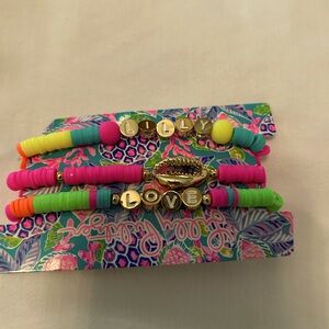 Three Lilly stretch beaded bracelets- Lilly, Love, shell beads